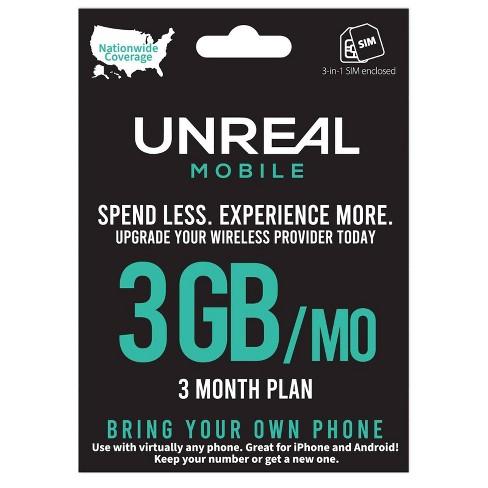 Unreal Mobile SIM Kit 3-Month 3GB for $15