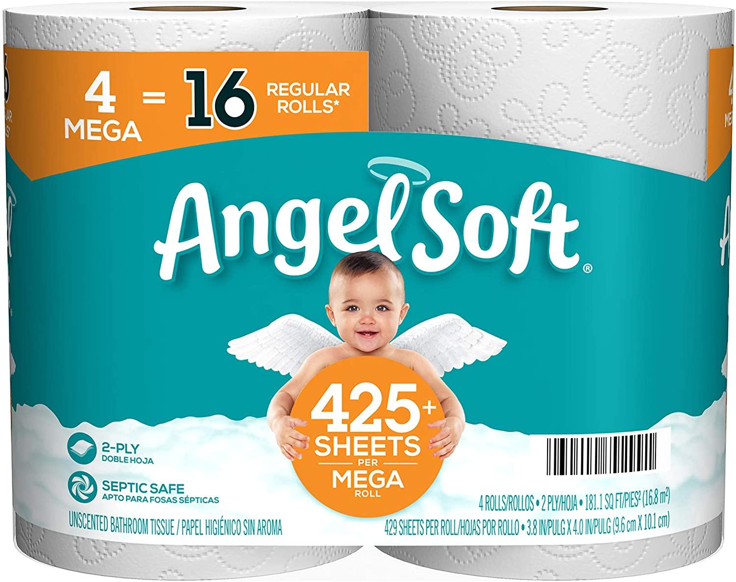 4 Angel Soft Mega Rolls Toilet Paper Bath Tissue Rolls for $3.18