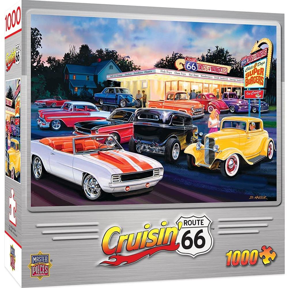 1000-Piece MasterPieces Cruisin Route 66 Dogs Jigsaw Puzzle for $7.98