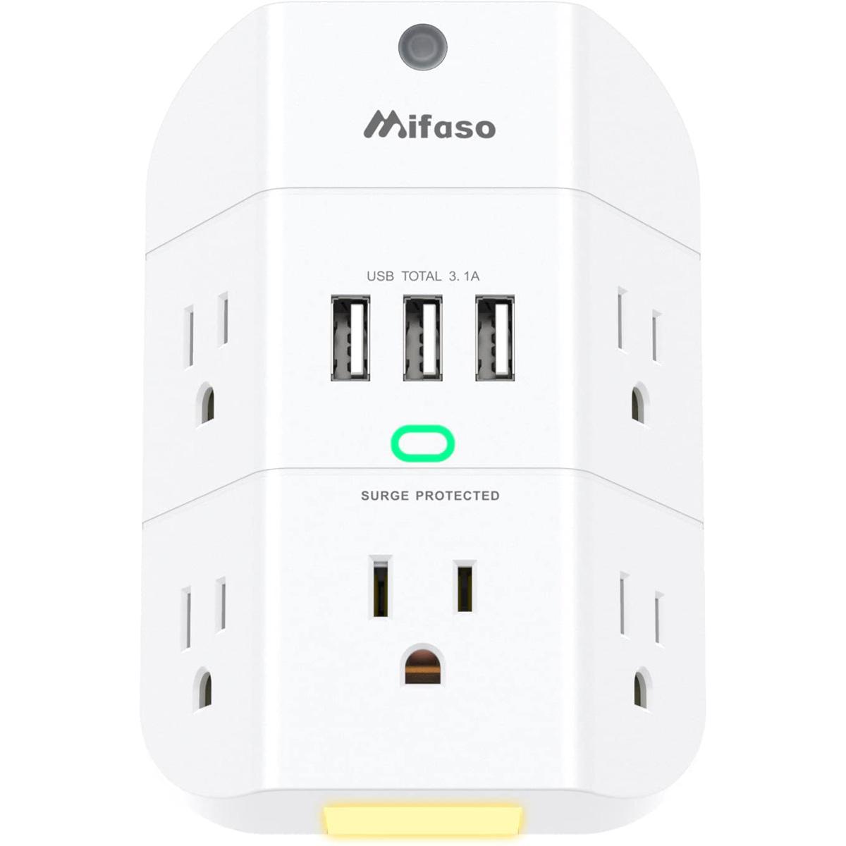 5-Outlet Mifaso Outlet Extender 1800J Surge Protector for $11.99
