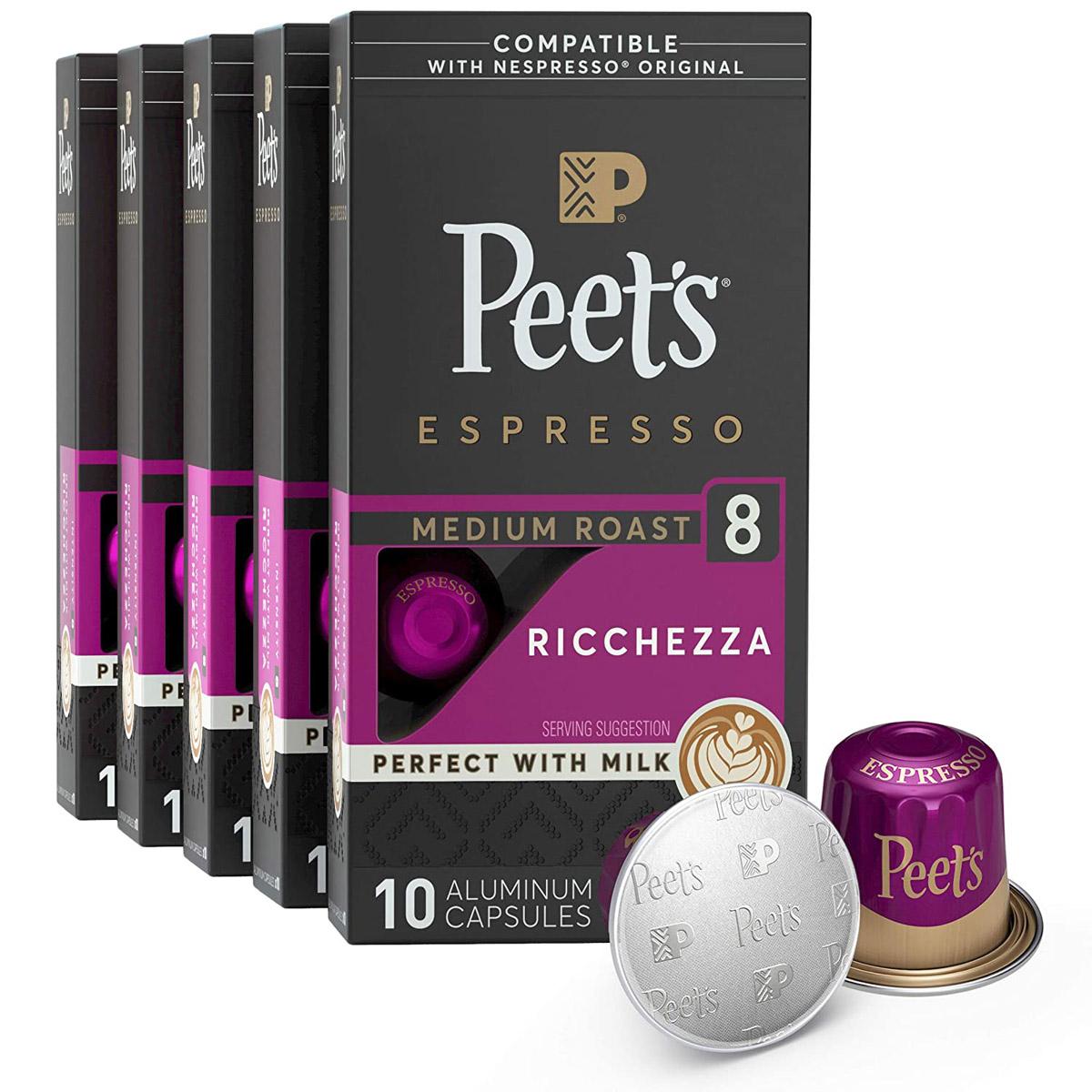 50 Peets Coffee Ricchezza Intensity 8 Nespresso Capsules for $19.69 Shipped
