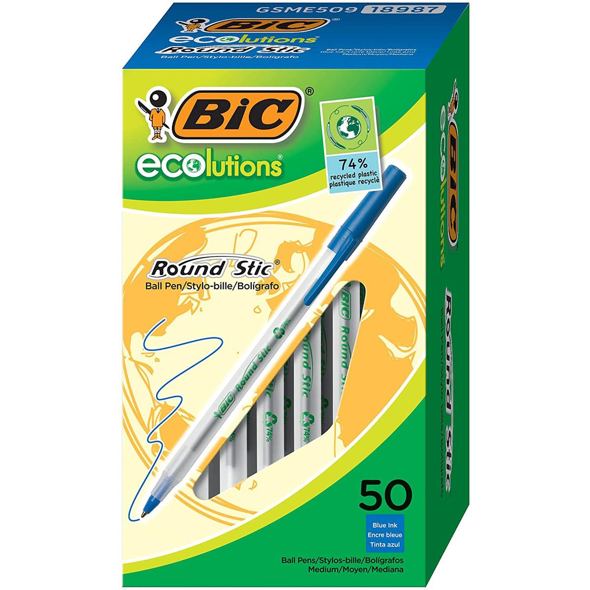 50 BIC Ecolutions Round Stic Ballpoint Pens for $4.59