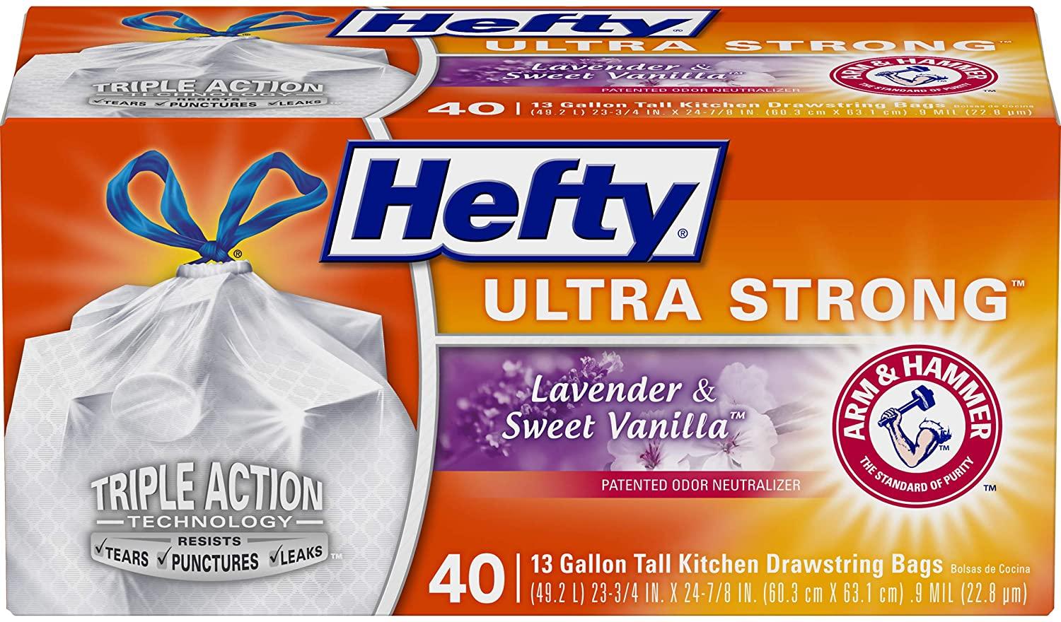 40 Hefty Lavender Ultra Strong Tall Kitchen Trash Bags for $5.33