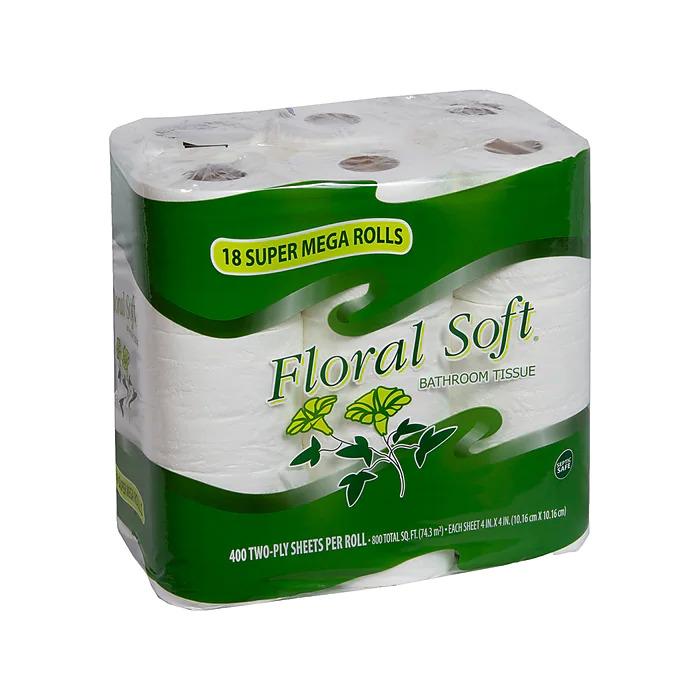 18 Floral Soft Standard 2-Ply Super Mega Toilet Paper Rolls for $6.99