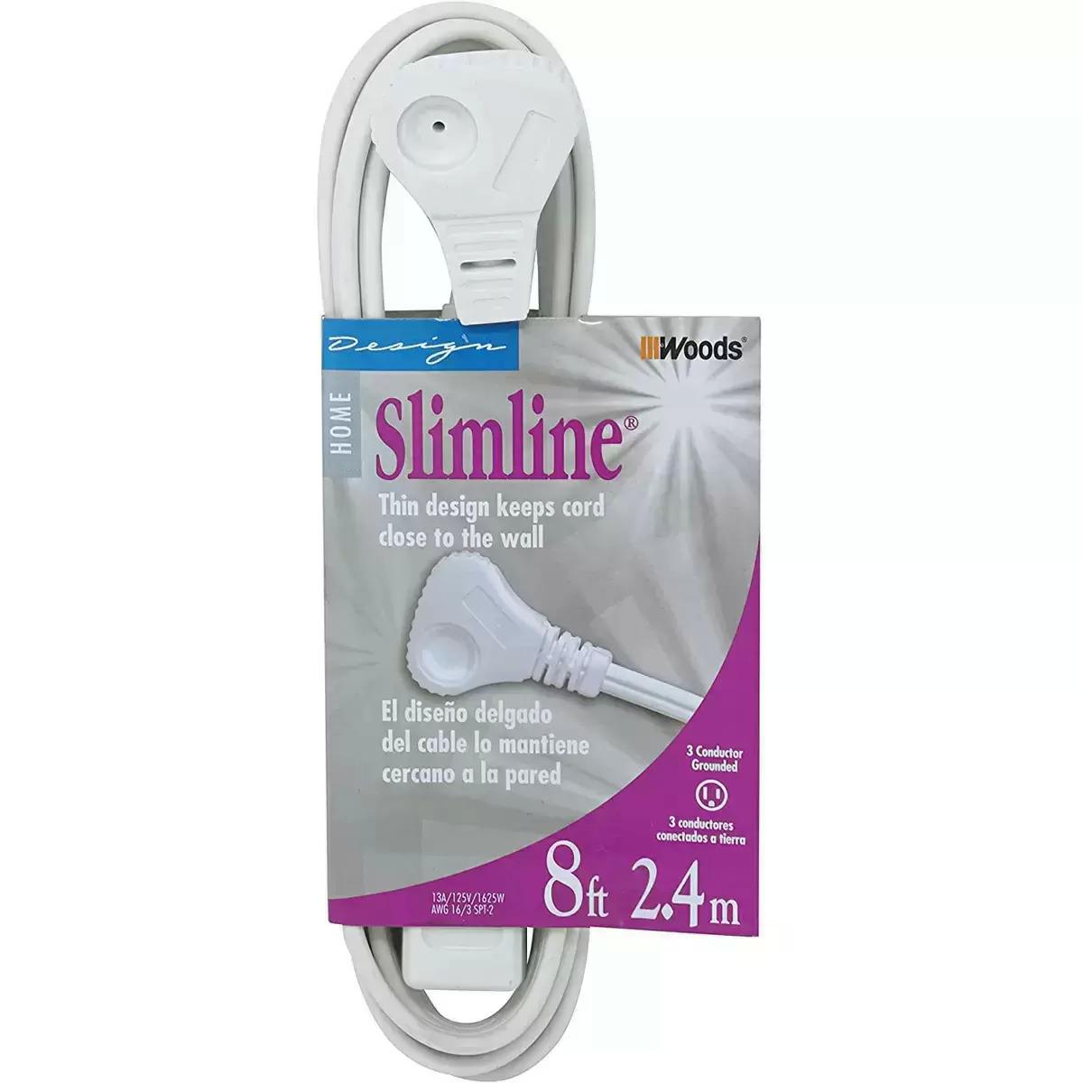 8ft Woods SlimLine 3-Outlet 16/3 Flat Plug Indoor Extension Cord for $4.48