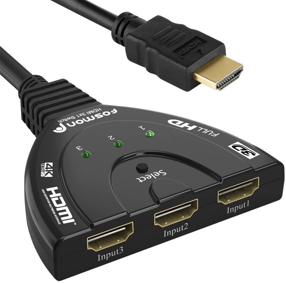 3-Port HDMI 4K Switch with Automatic Switching for $6