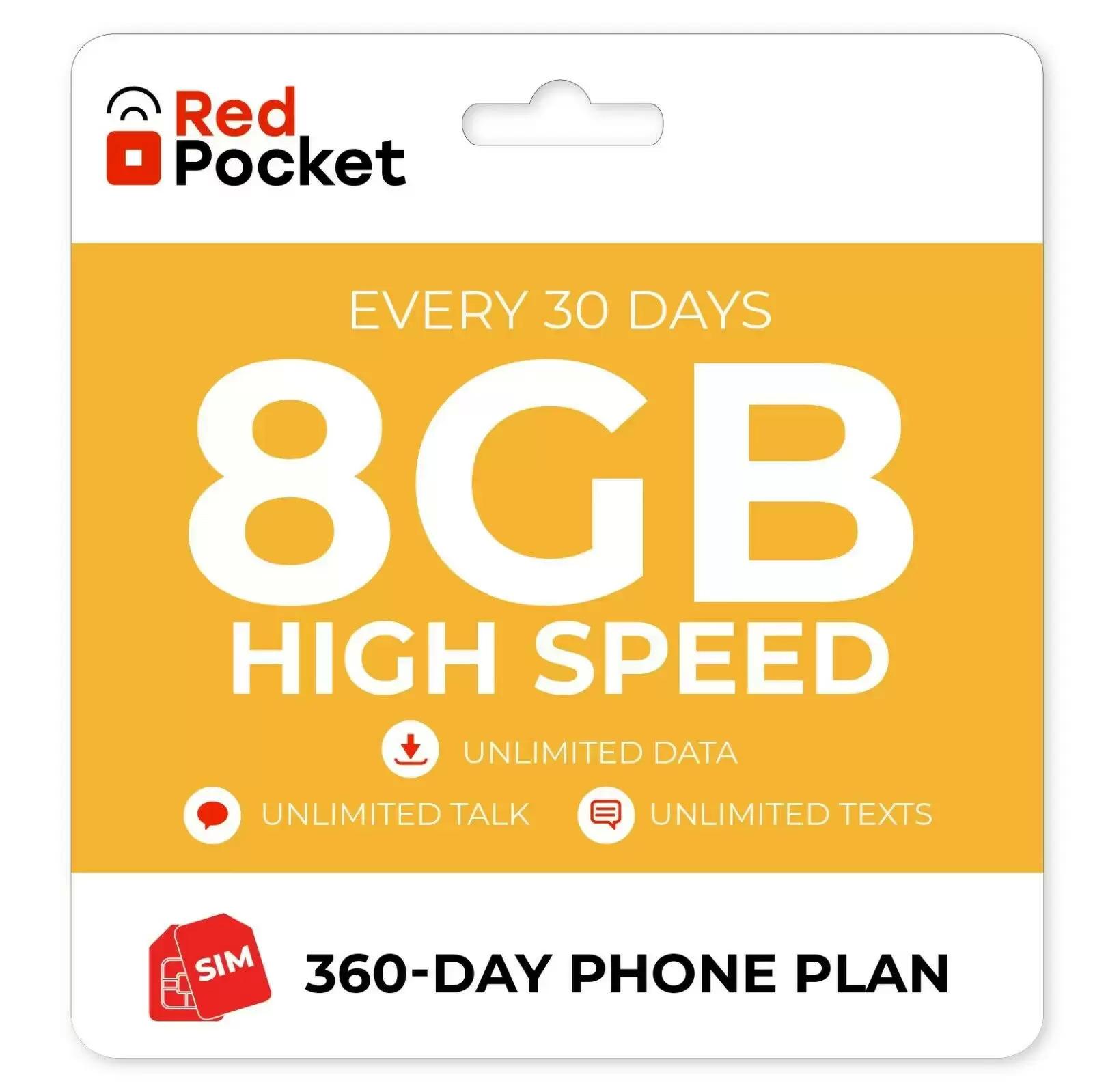 360-Day 8GB Red Pocket Unlimited Wireless Cell Phone Plan for $210 Shipped