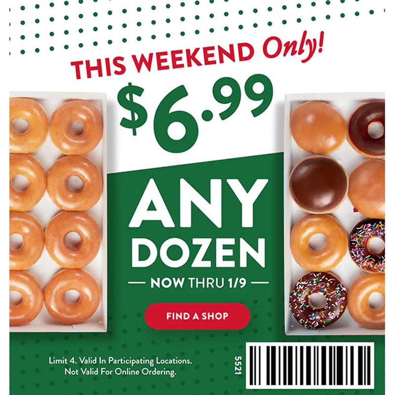 Krispy Kreme Dozen Doughnuts for $6.99