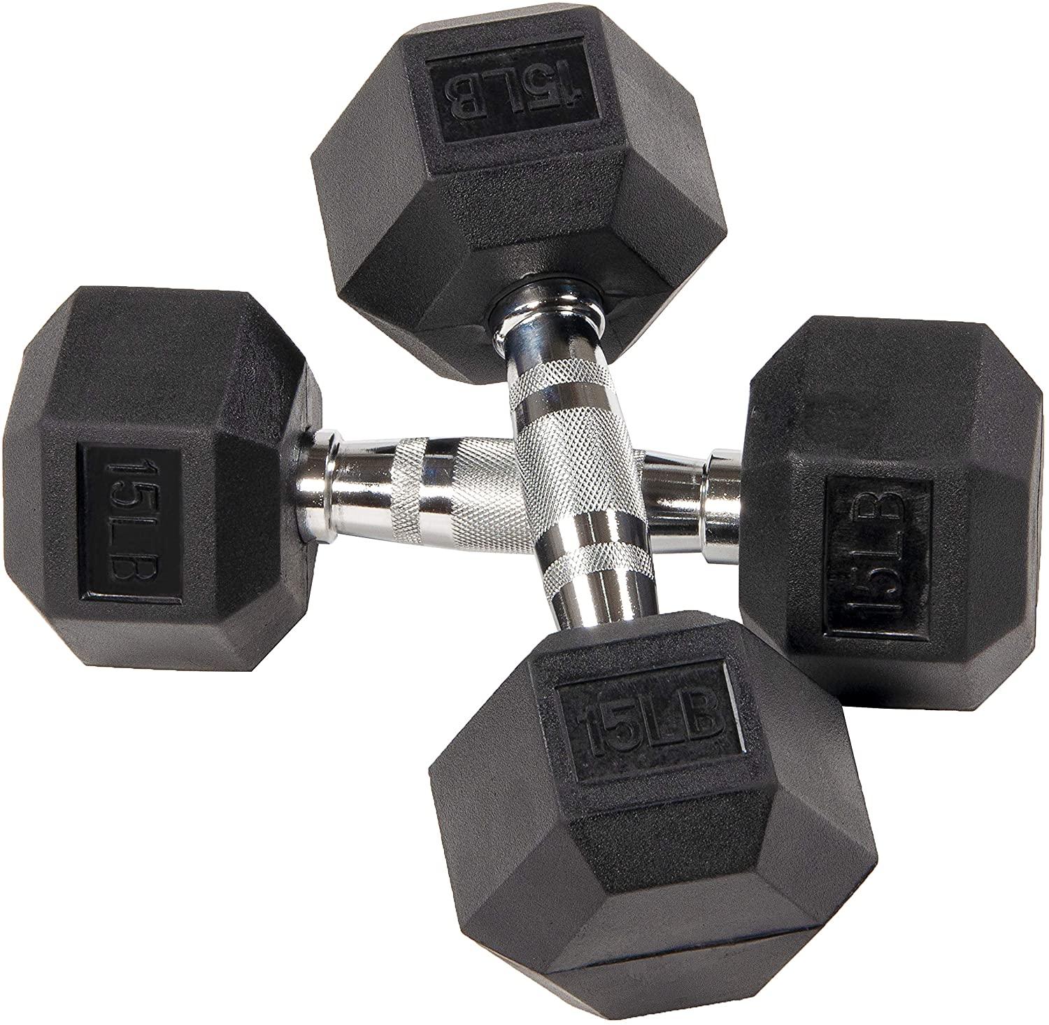 2x Rubber Encased Hex 15Lb Dumbbell for $34.99 Shipped