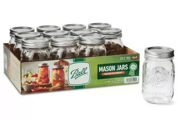 Ball Regular Mouth Glass Mason Jars with Lids 12 Pack for $10.59