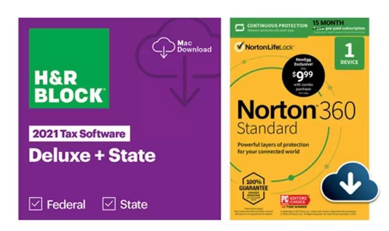 HR Block 2021 Deluxe + 15-Month Norton 360 Antivirus for $18.98