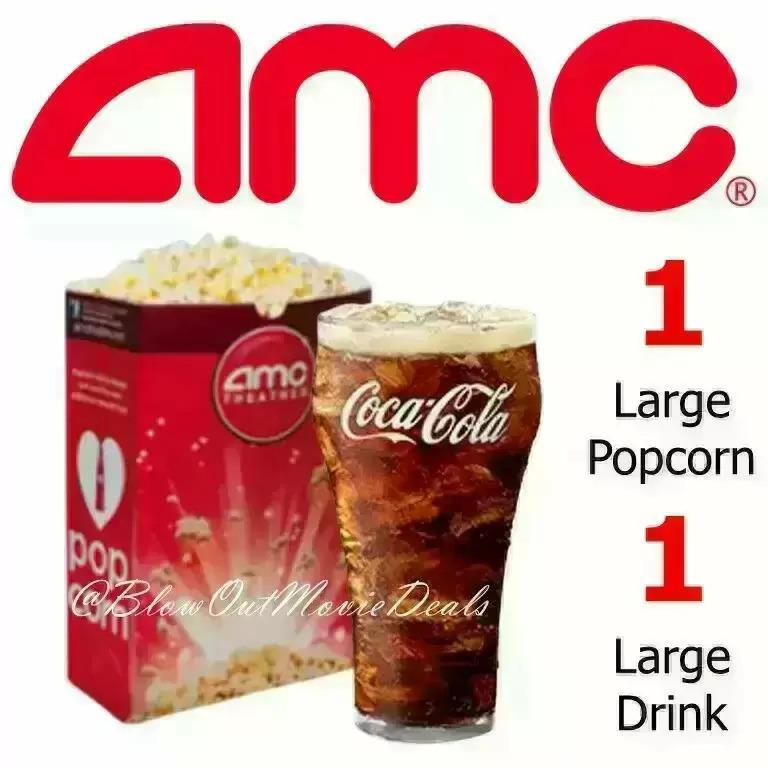 AMC Movie Theater Large Drink and Large Popcorn for $2.79