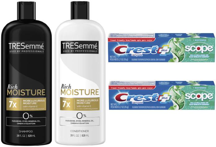 2 Tresemme Shampoo or Conditioner with 2 Crest Toothpastes for $3.97