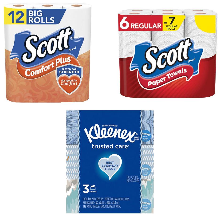 12 Scott Toilet Papers + 6 Scott Paper Towels + 3 Kleenex for $9.25