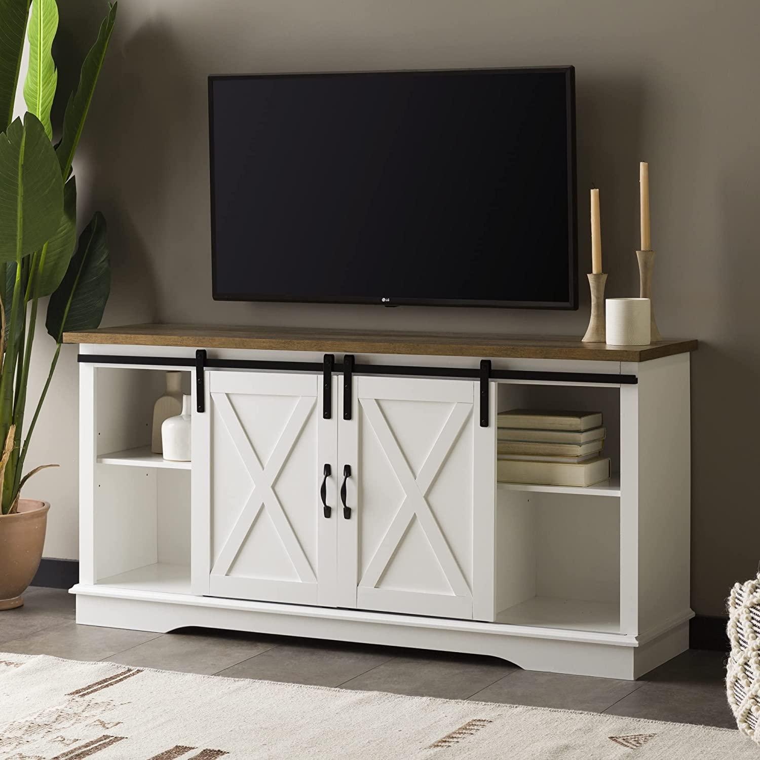 58in Walker Edison Richmond Modern Farmhouse Sliding Barn Door TV Stand for $156