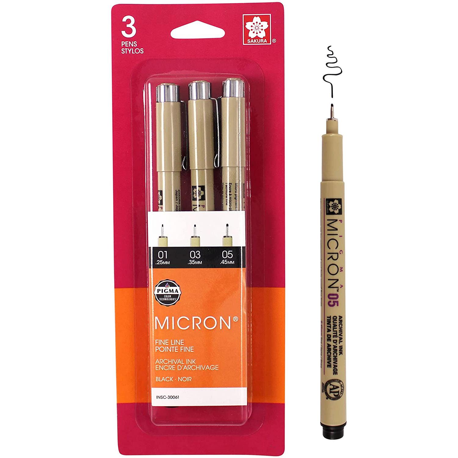 3 Sakura Pigma Micron Blister Card Ink Pen Set for $3.24