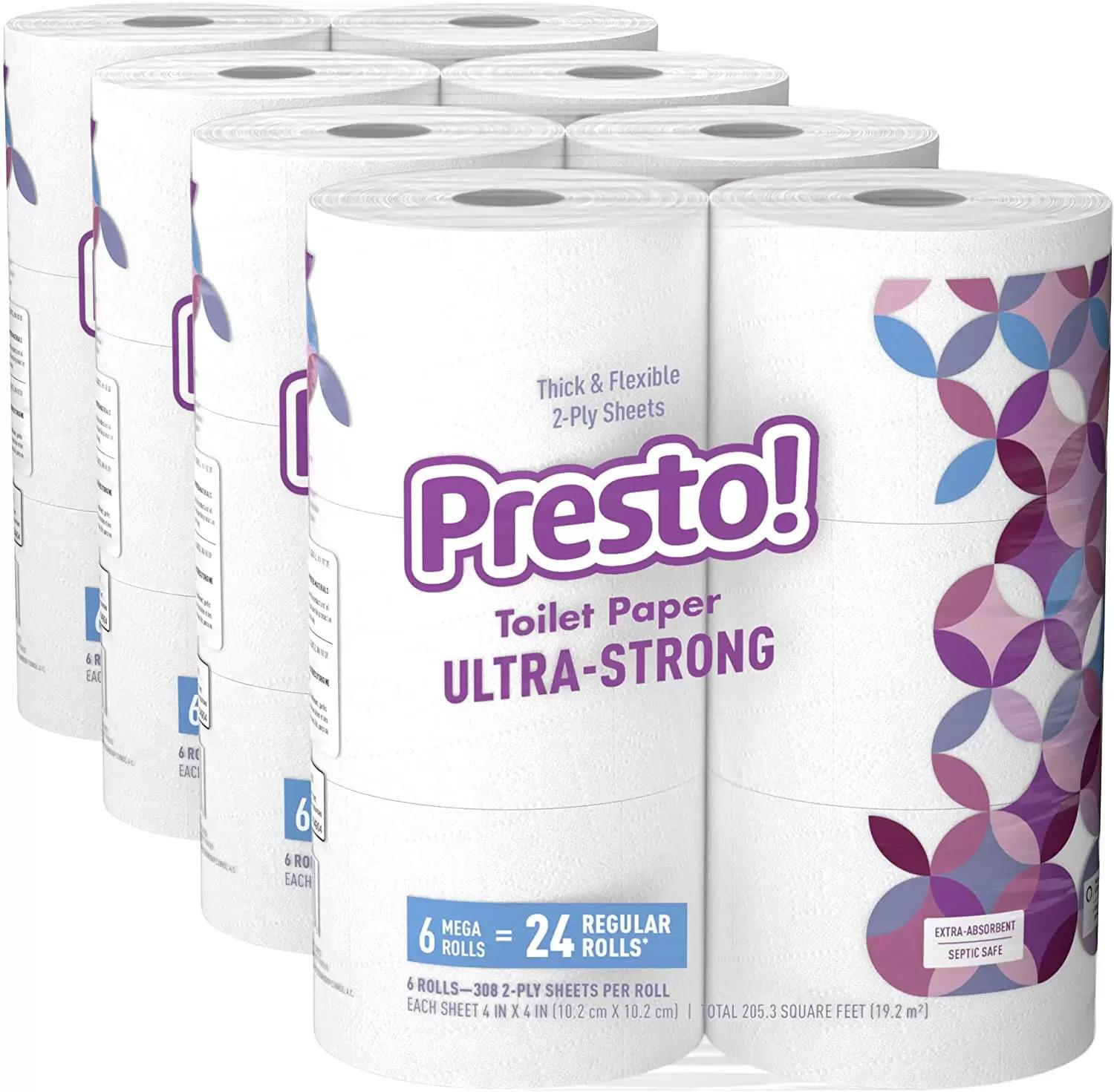 24 Presto Mega Roll Ultra-Strong Toilet Paper for $17.09 Shipped