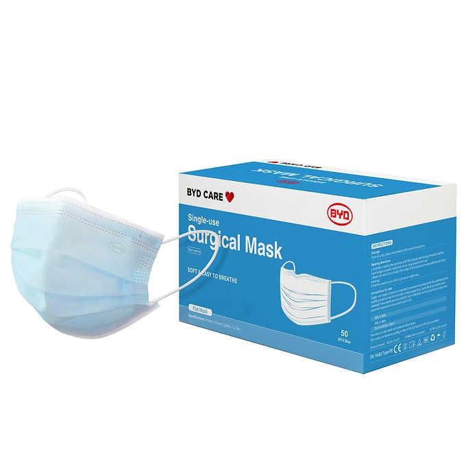 50 BYD Care 3-Ply Single Use Surgical Face Masks for $4.99 Shipped