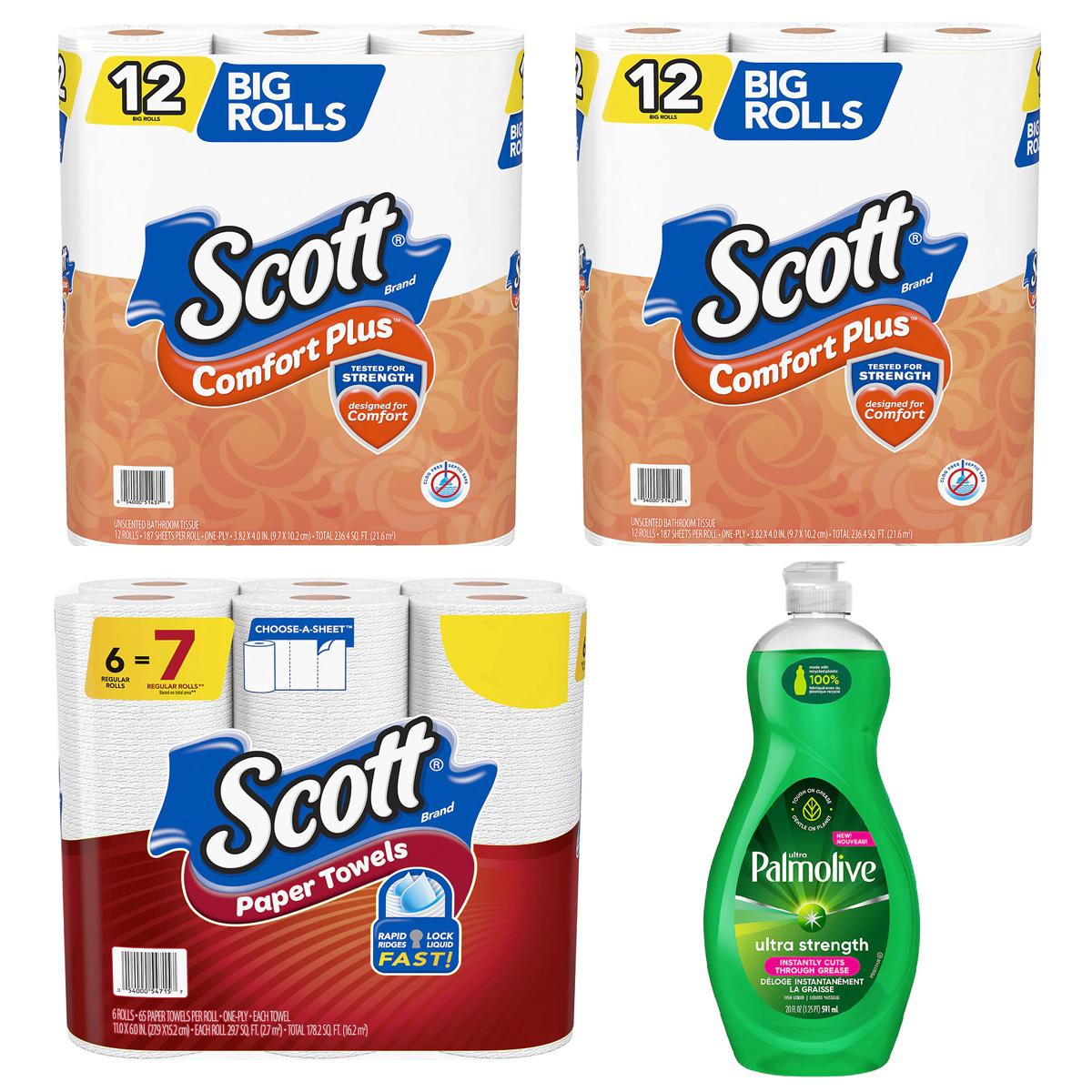 24 Scott Toilet Paper + 6 Paper Towels + Palmolive Dish Soap for $10.69