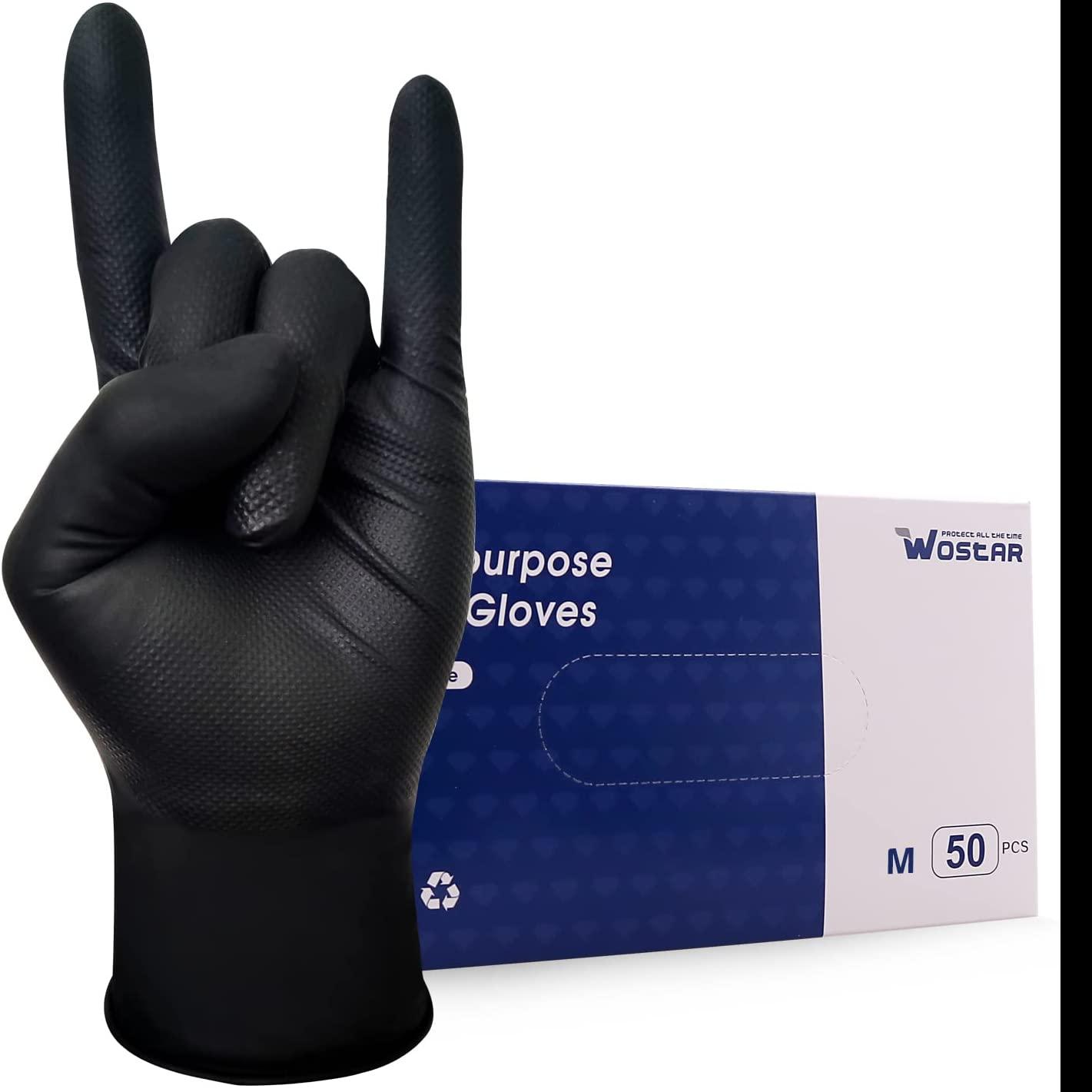 50 Wostar Disposable 6 Mil Black Nitrile Gloves for $8.99