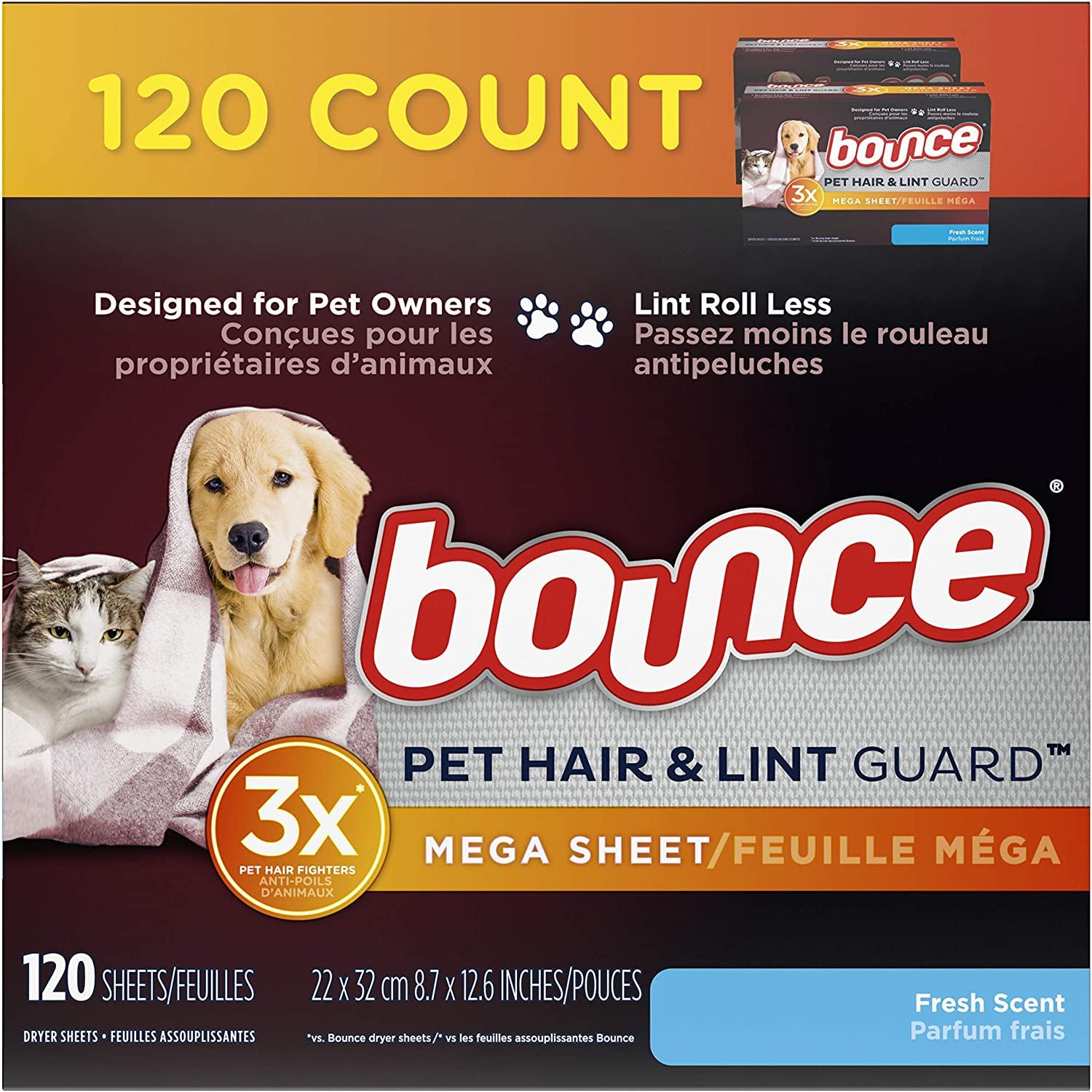 120 Bounce Pet Hair and Lint Guard Mega Dryer Sheets for $5.69 Shipped
