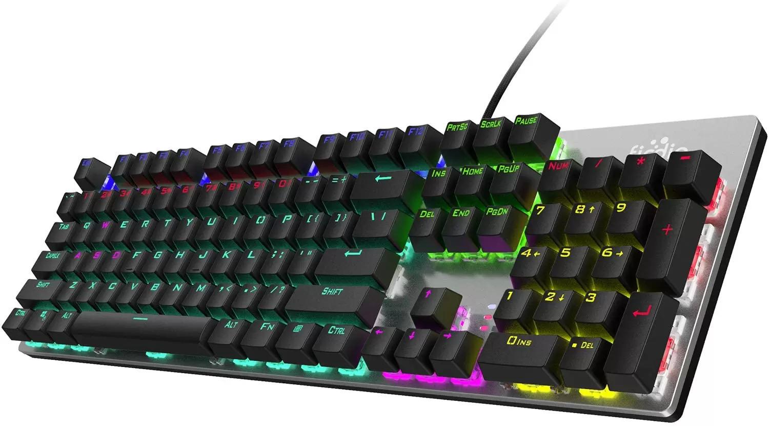 Fiodio Rainbow Backlit Wired Mechanical Gaming Keyboard for $15.86
