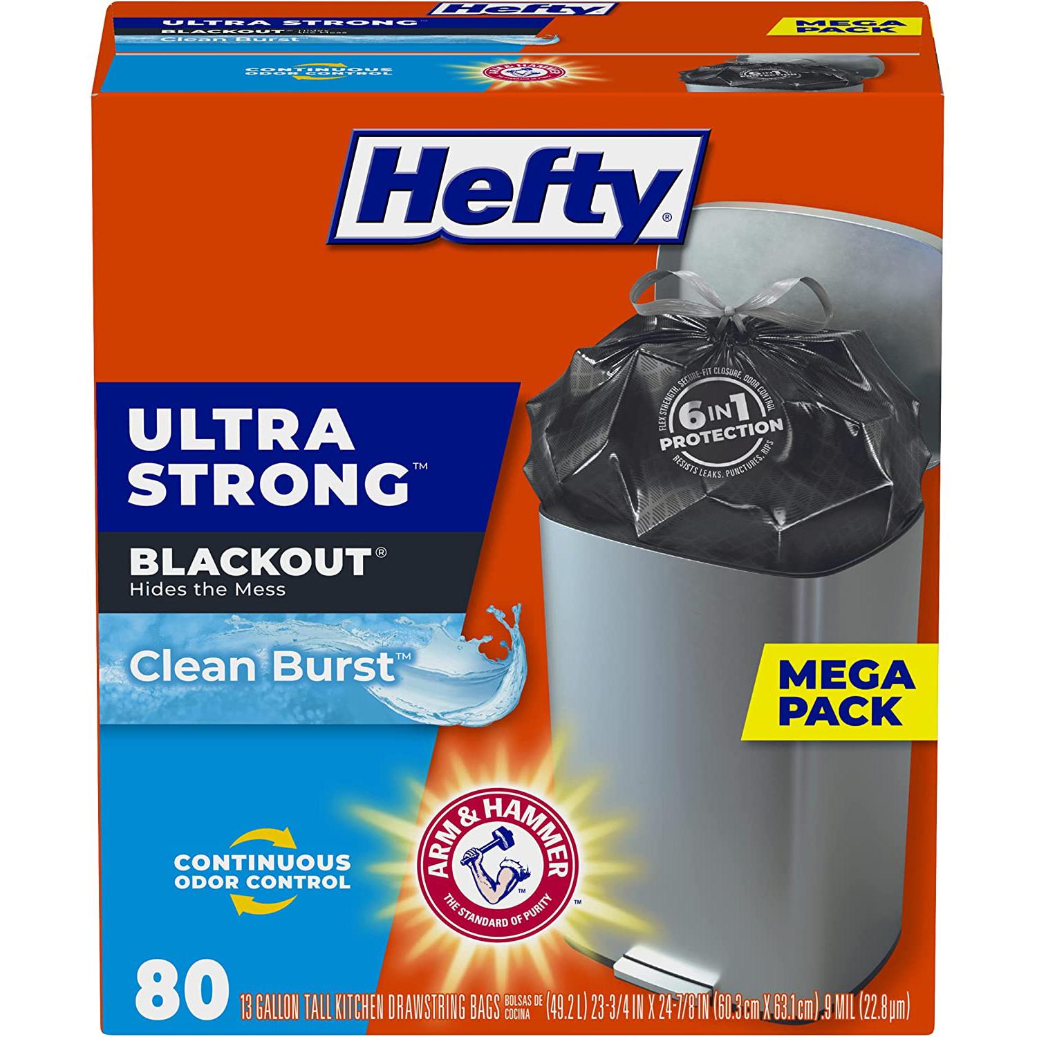 80 Hefty Ultra Strong Tall Kitchen Blackout Trash Bags for $9.86 Shipped