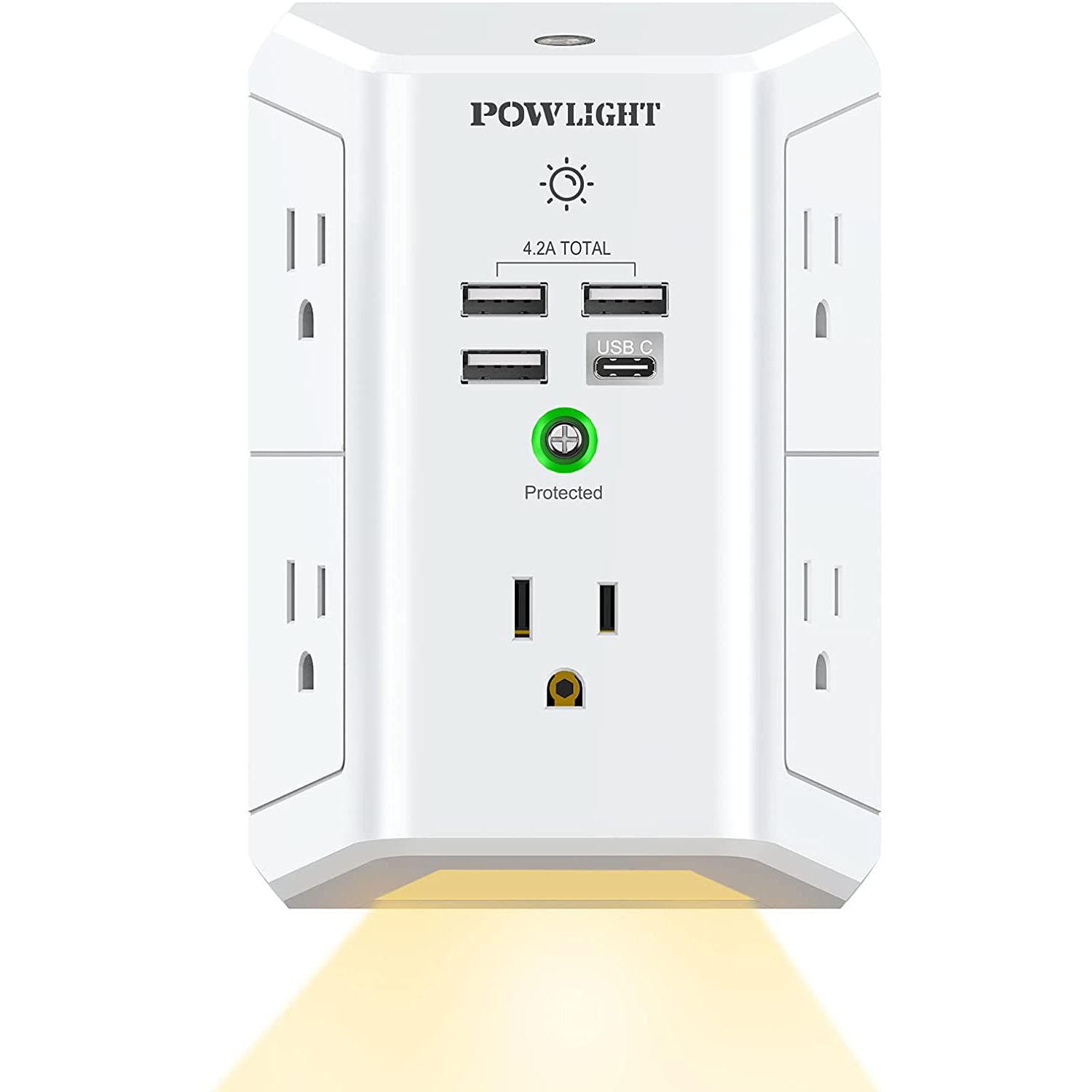 Powlight  Outlet Extender with Night Light for $11.45