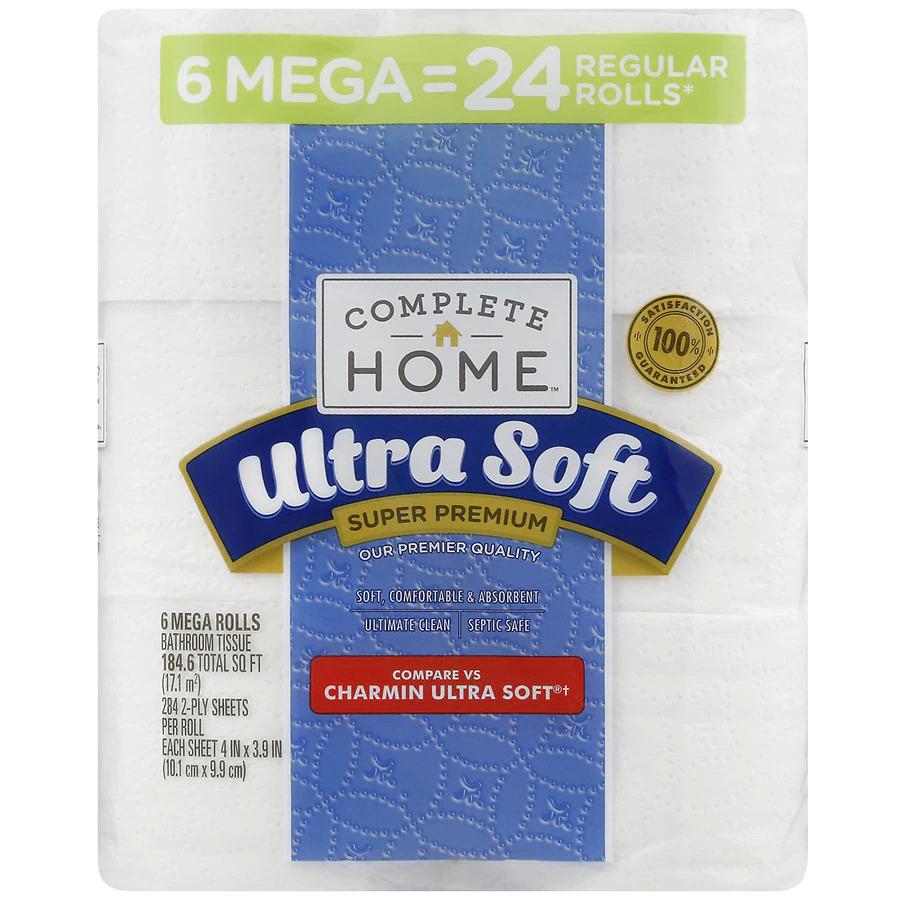 6 Complete Home Ultra Soft Mega Roll Bath Tissue Toilet Paper for $3.50