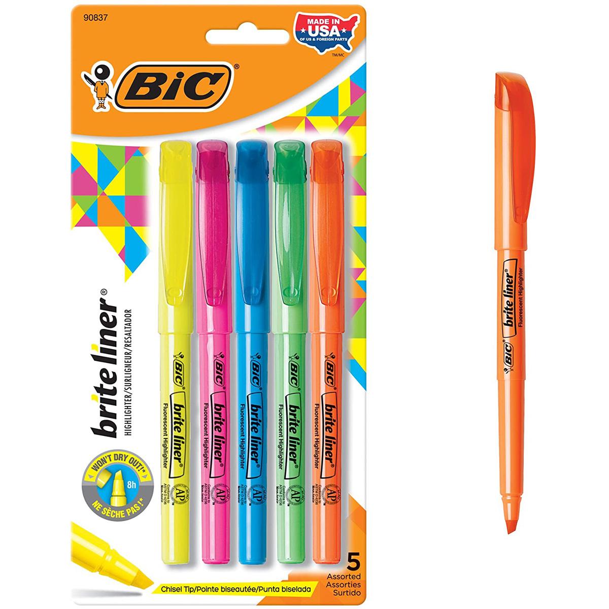 5 BIC Brite Liner Chisel Tip Highlighters for $1.52 Shipped