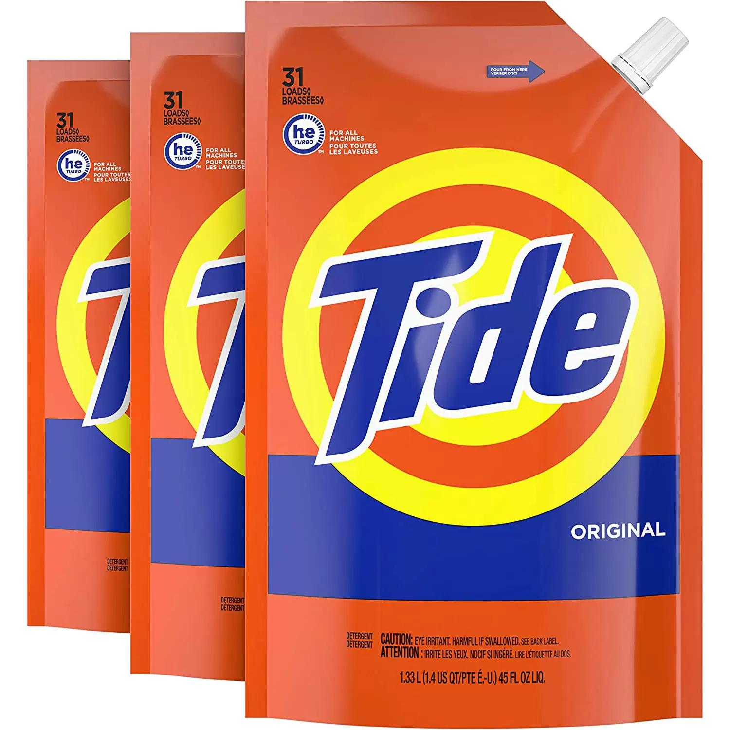 3 Tide Liquid Laundry Detergent Refill Pouches for $12.99 Shipped