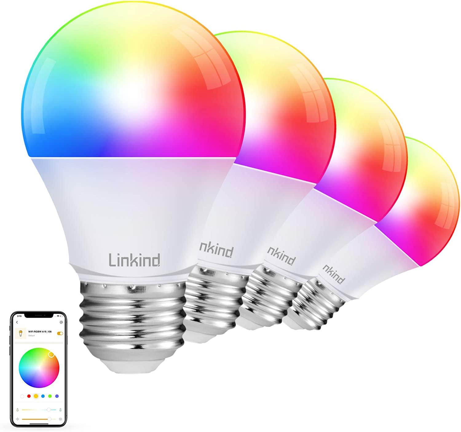 Linkind RGB 60W 4 Equivalent Dimmable Smart Light Bulbs for $8.99