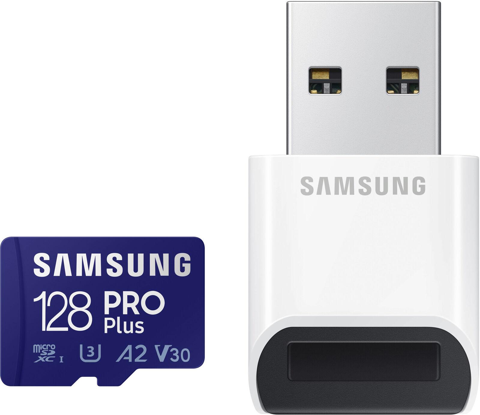 128GB Samsung Pro Plus A2 V30 microSDXC Memory Card with Reader for $20.99