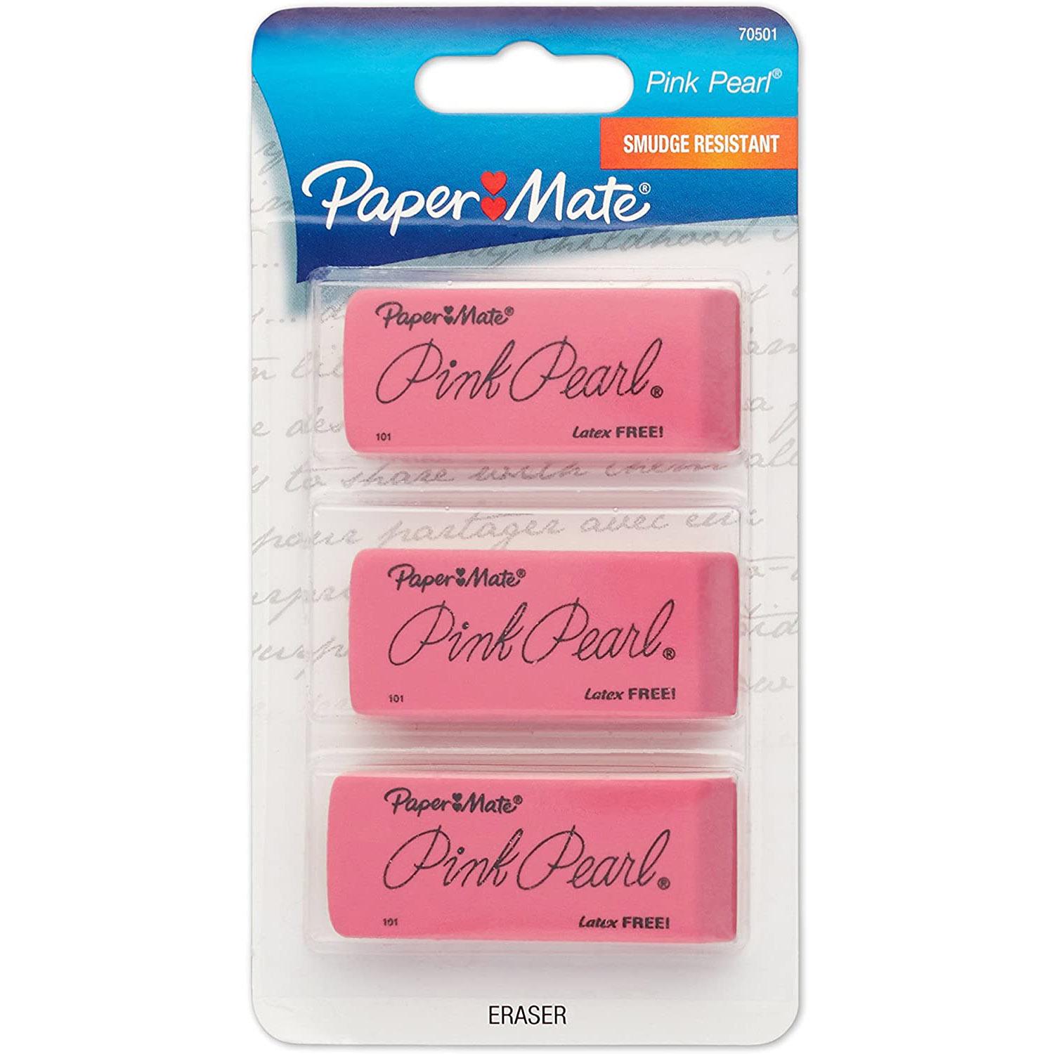 Paper Mate 3 Pink Pearl Erasers for $1.44