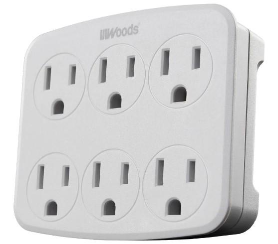 Woods 6-Outlet 280 Joules Surge Protector for $4.23
