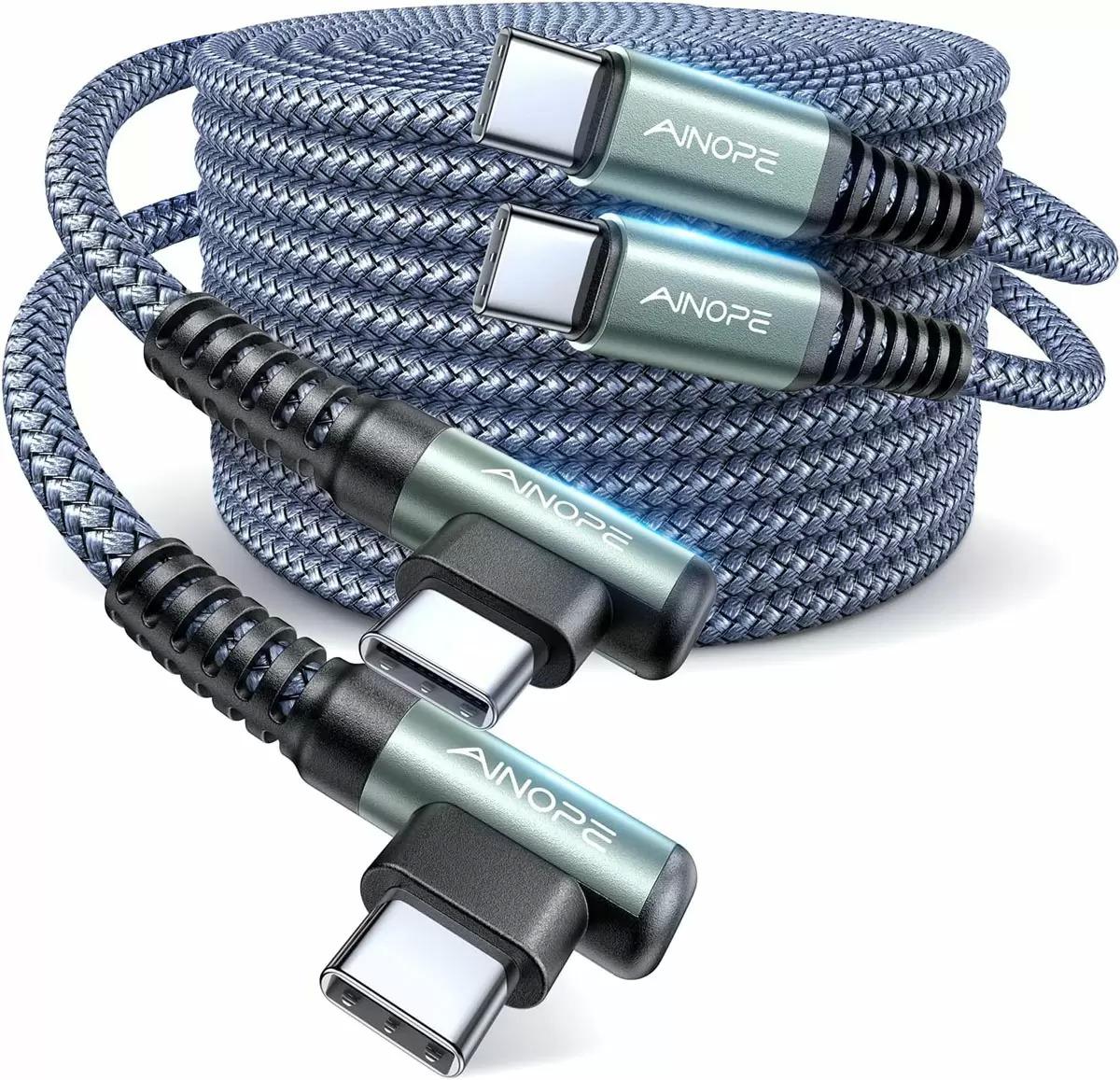 2 Ainope USB-C to USB-C 100W Nylon Braided Charge Cables for $7.49
