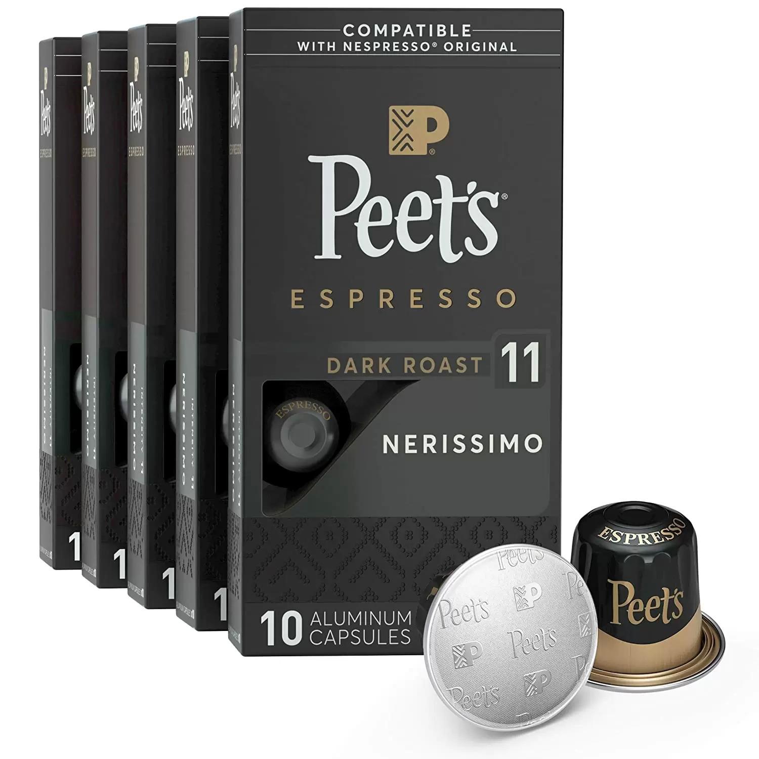 50 Nespresso Peets Coffee Dark Roast 11 Capsules for $20.96 Shipped