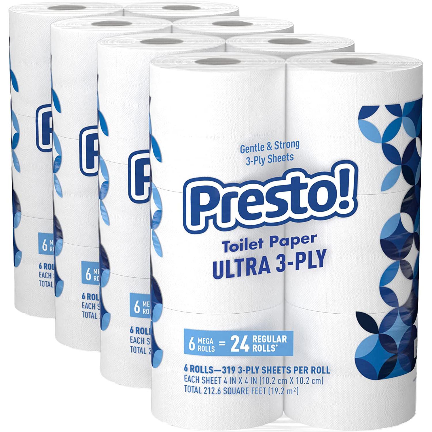 24 Presto Mega Roll Ultra Toilet Paper for $16.74 Shipped