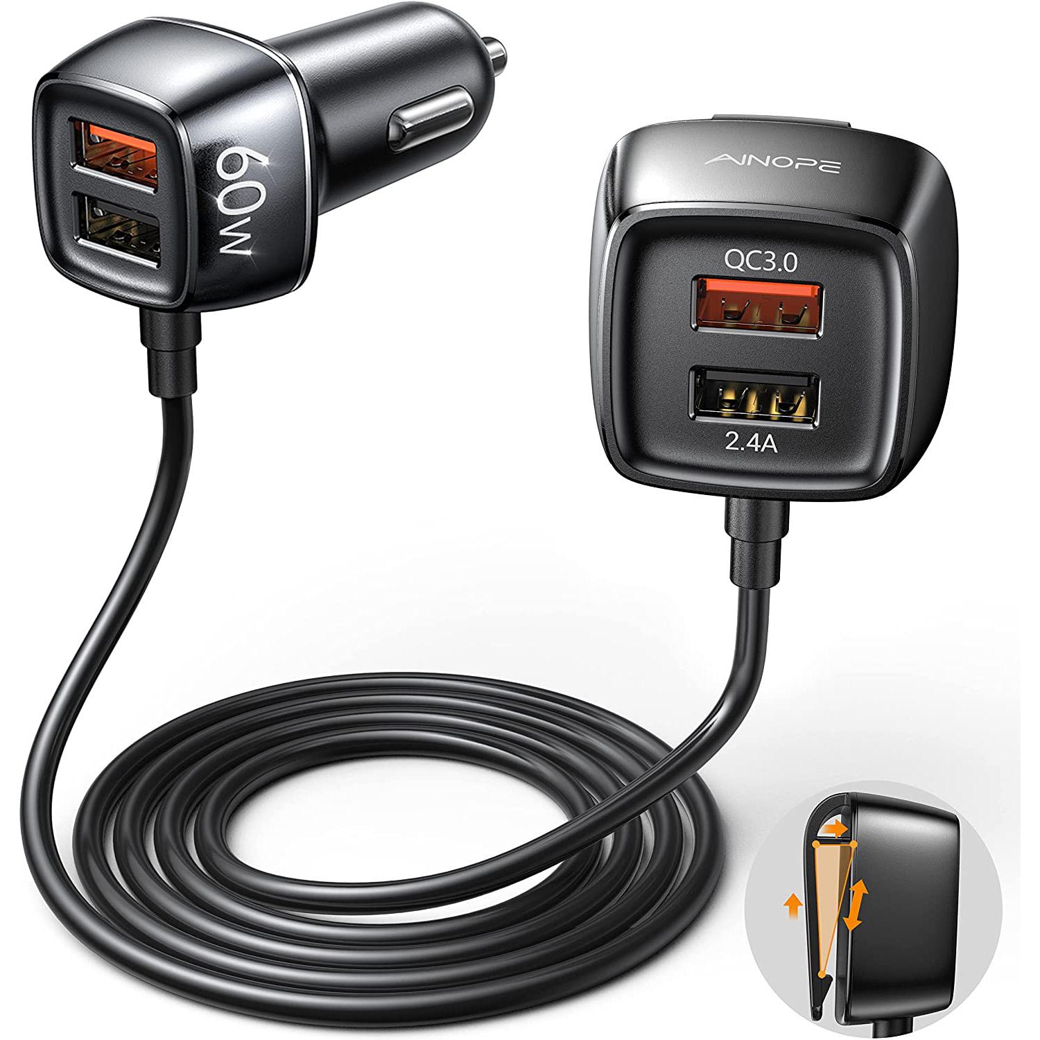 4-Port AINOPE 60W QC 3.0 Family Car Charger Adapter for $9.99