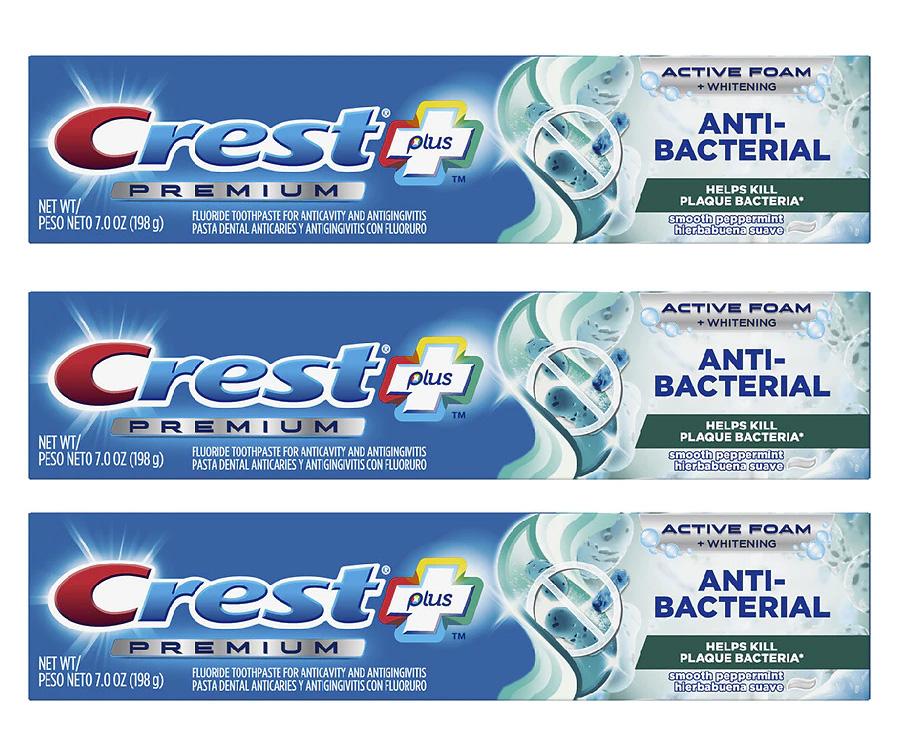 3 Crest Premium Plus Anti-Bacterial Toothpaste with $5 Walgreens Cash for $7