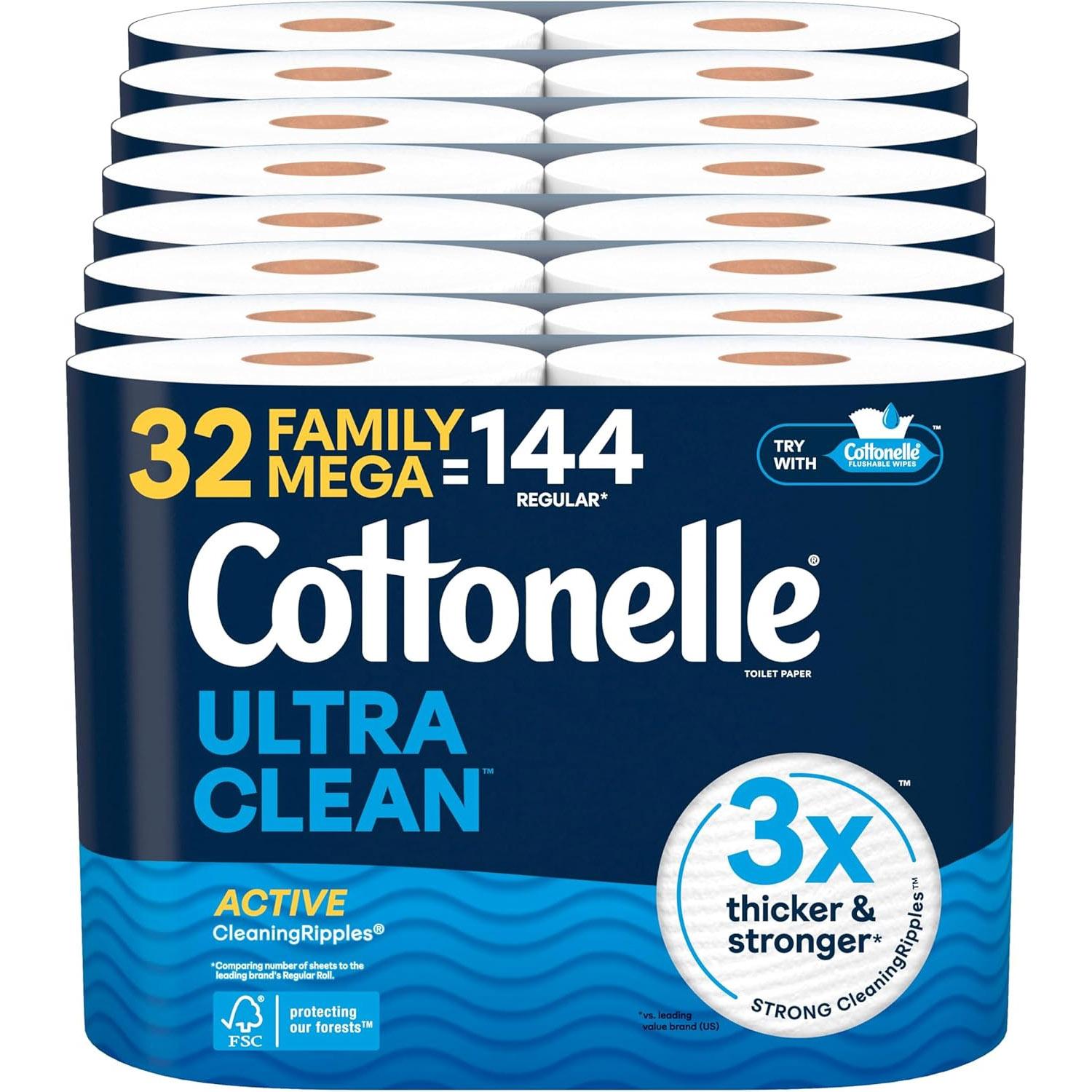 Cottonelle Family Mega Roll Toilet Papers 32 Pack for $24.09