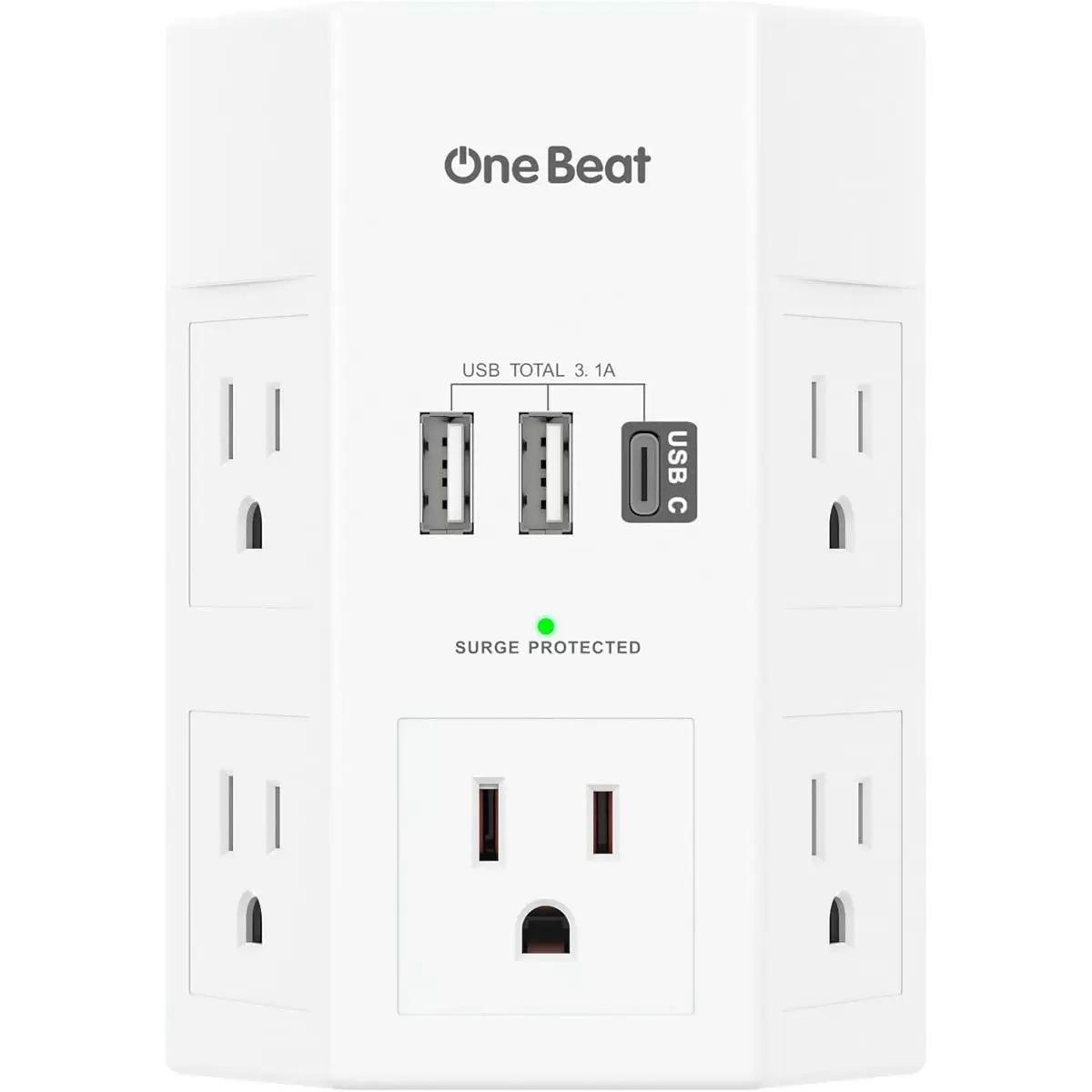 One Beat 5-Outlet + 3 USB Wall Surge Protector for $9.99