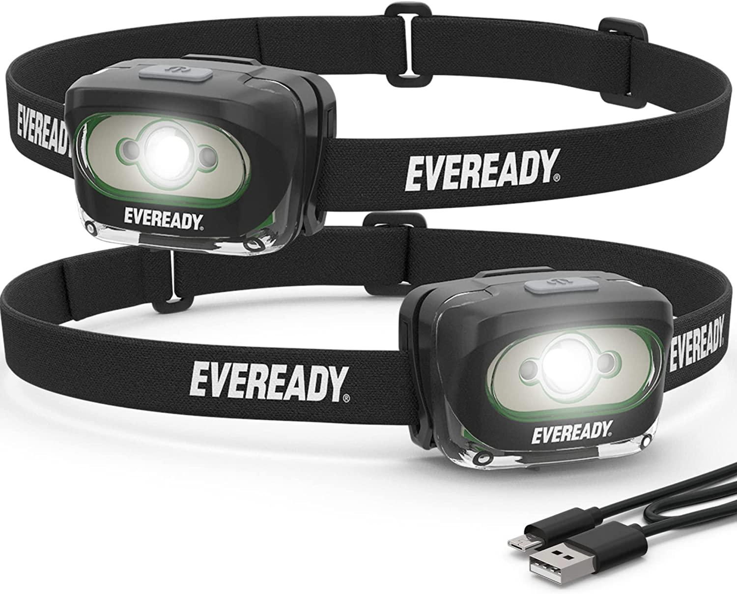 Eveready Rechargeable IPX4 Water Resistant LED Headlamps 2 Pack for $9.85