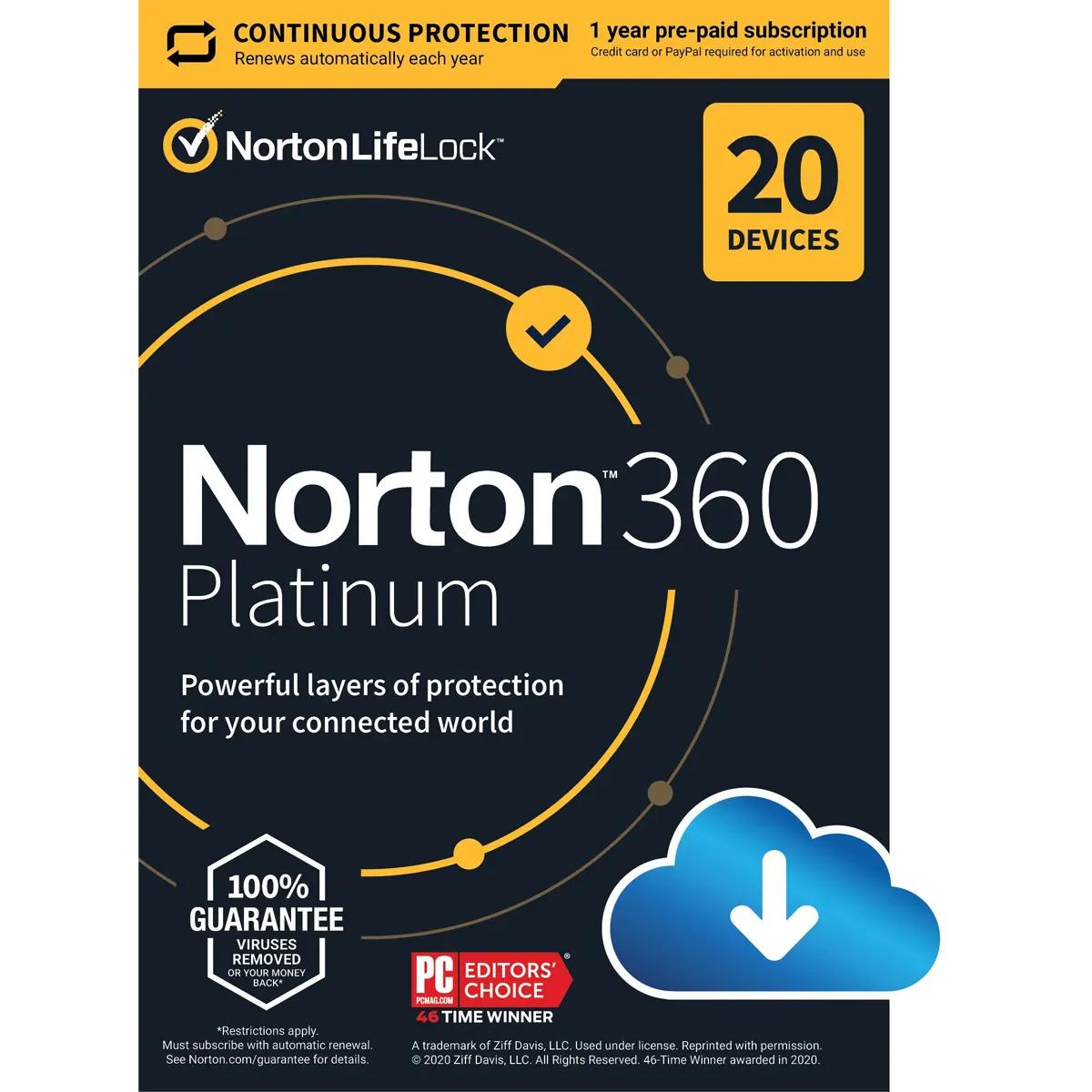 Norton 360 Platinum Year 20 Devices Subscription for $19.99