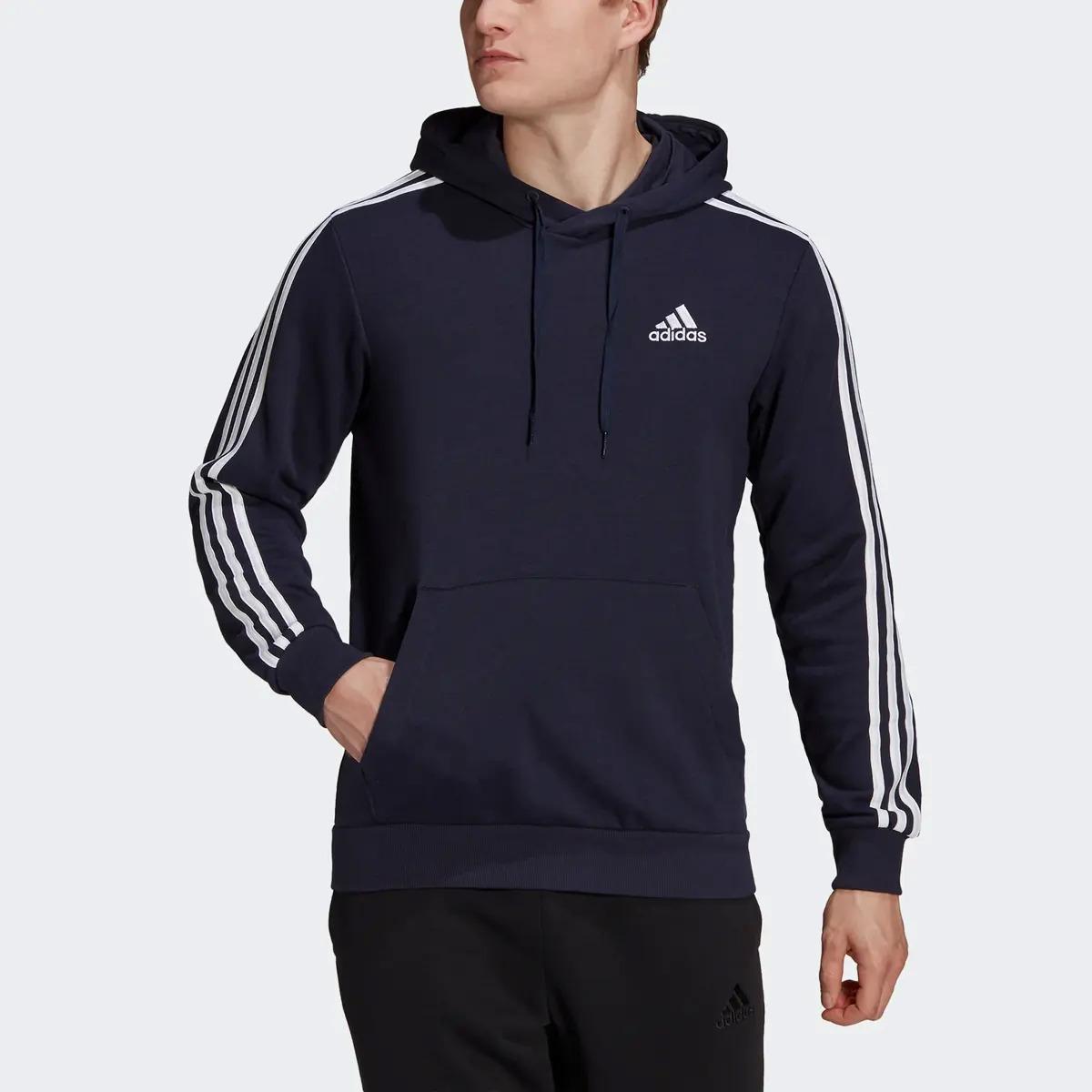 adidas Mens Essentials French Terry 3-Stripes Hoodie Deals