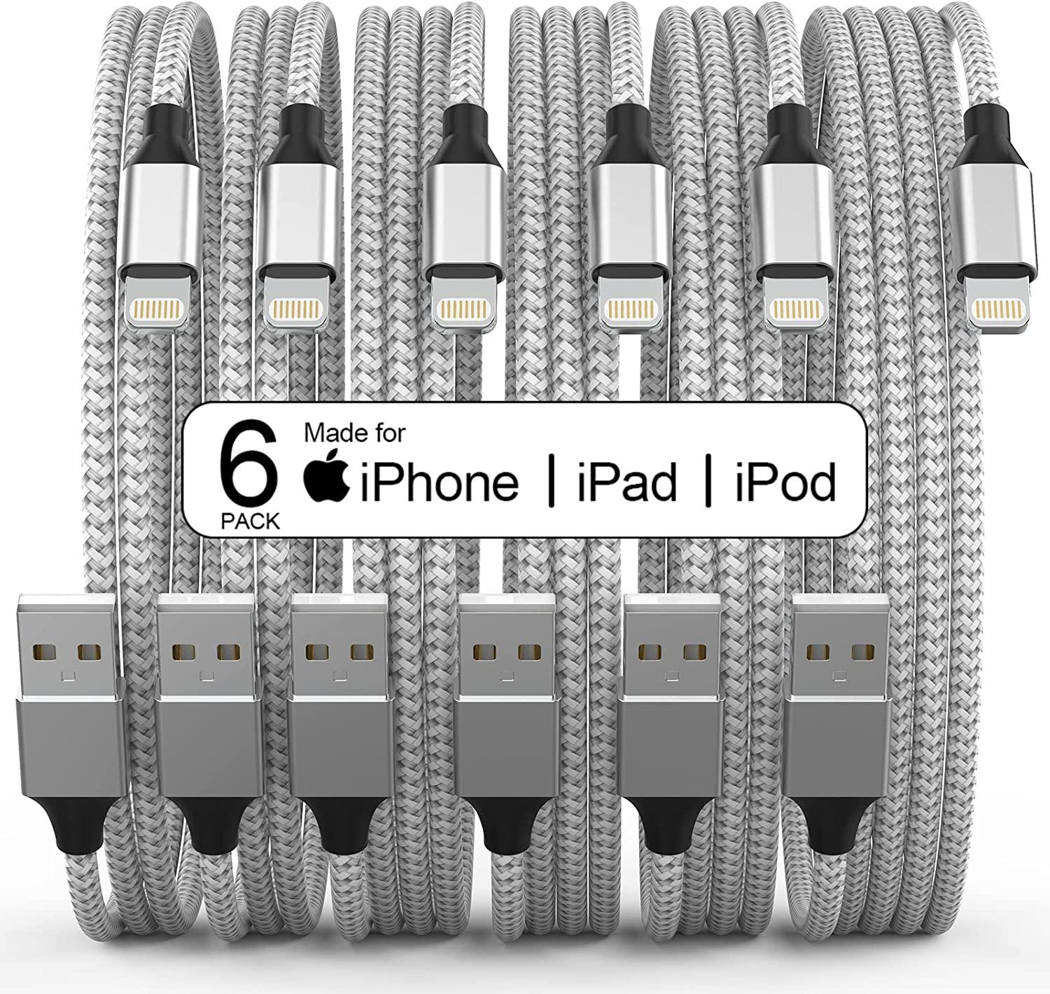 Apple iPhone MFi USB-A to Lightning Charging Cables 6 Pack for $5.28
