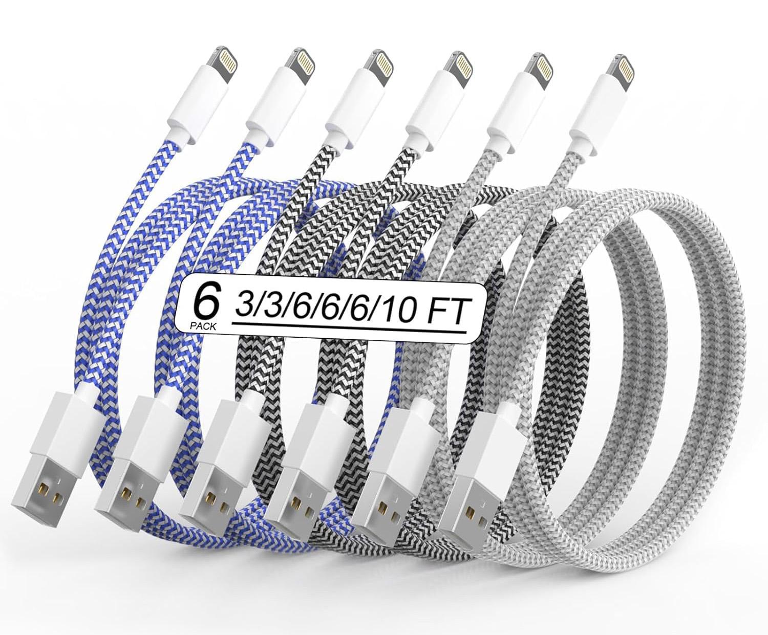 Apple iPhone MFi USB to Lightning Cables 6 Pack for $4.89