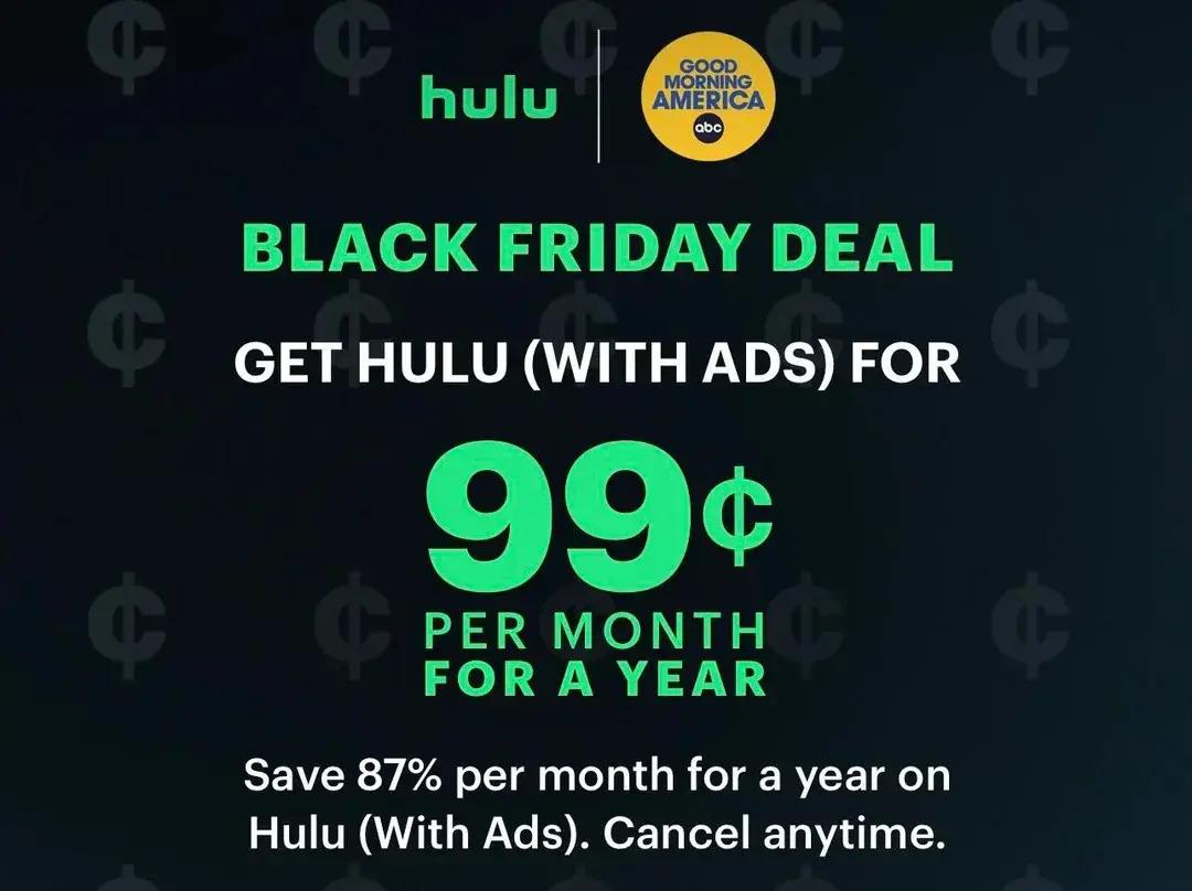 Hulu Ad Supported Month Subscription Plan for $1.99