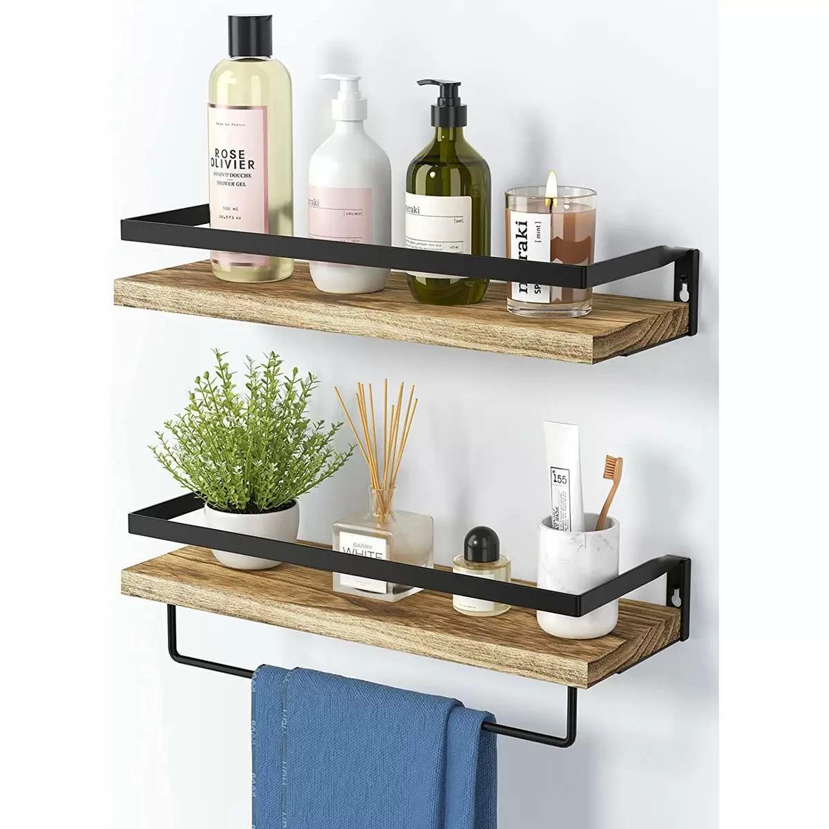 Amada Wood Wall Shelves with Metal Towel Bar for $9.85