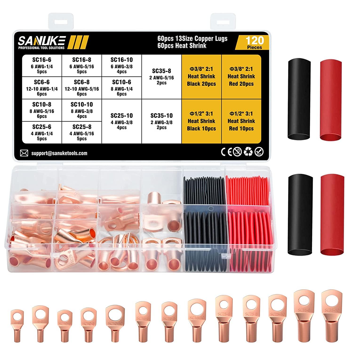 Sanuke Heavy Duty Copper Battery Cable End Wire Lugs AWG for $4.08